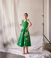 A Model Wearing Green Pure Cotton Chirping Birds curated by Only Ethikal